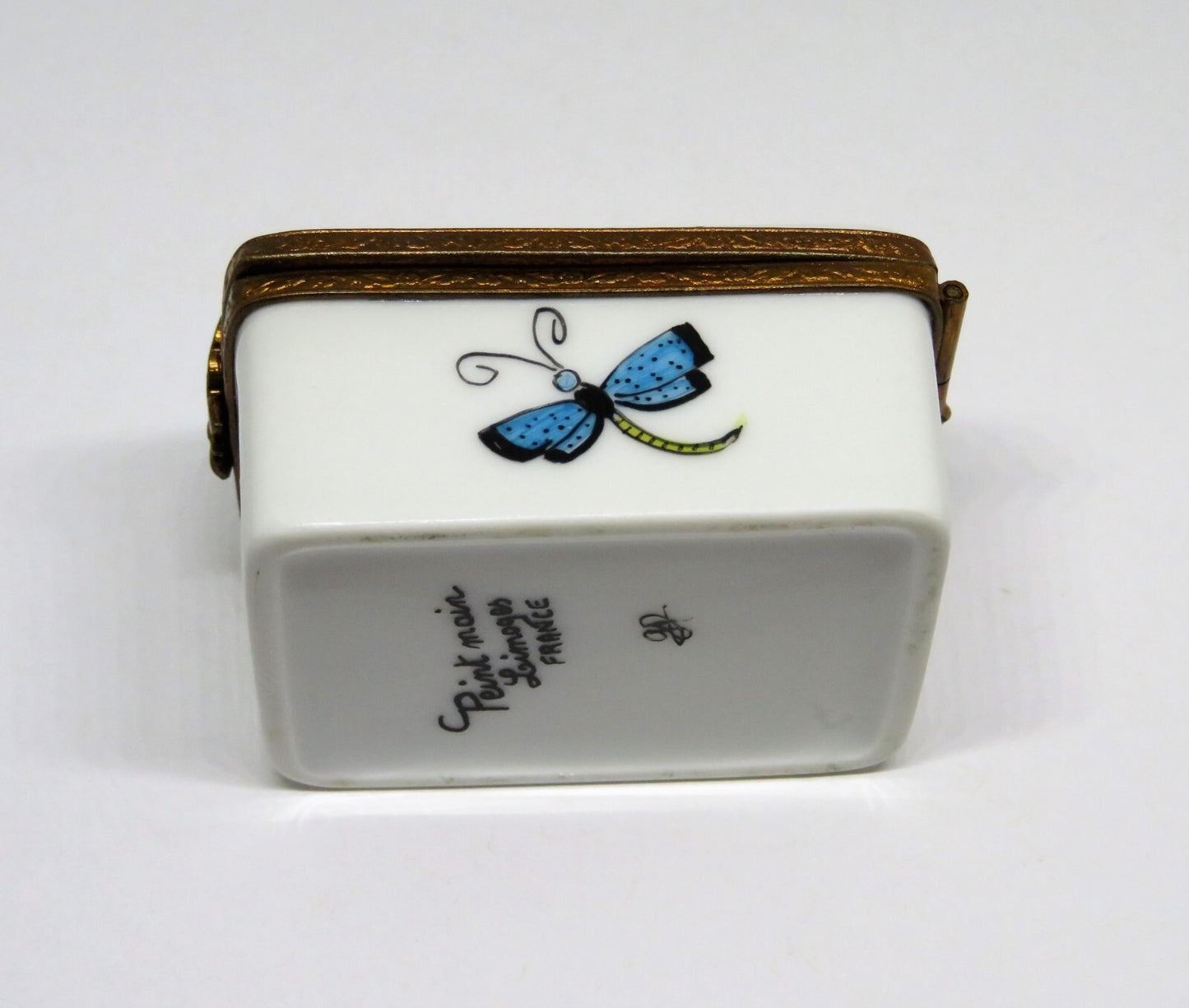 LIMOGES FRANCE BOX - BUTTERFLY & DRAGONFLY RECTANGLE - BUTTERFLY CLASP - INSECTS