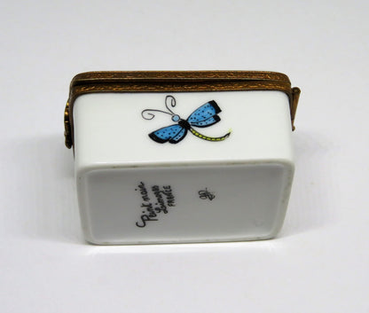 LIMOGES FRANCE BOX - BUTTERFLY & DRAGONFLY RECTANGLE - BUTTERFLY CLASP - INSECTS