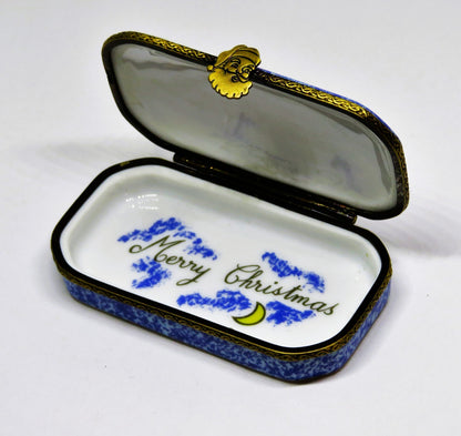 LIMOGES FRANCE BOX - OLD WORLD SANTA CLAUS & CRESCENT MOON - "MERRY CHRISTMAS"
