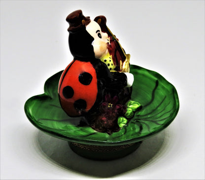 LIMOGES FRANCE BOX - WHIMSICAL LADYBUG PLAYING THE CELLO ON A LEAF - MUSIC
