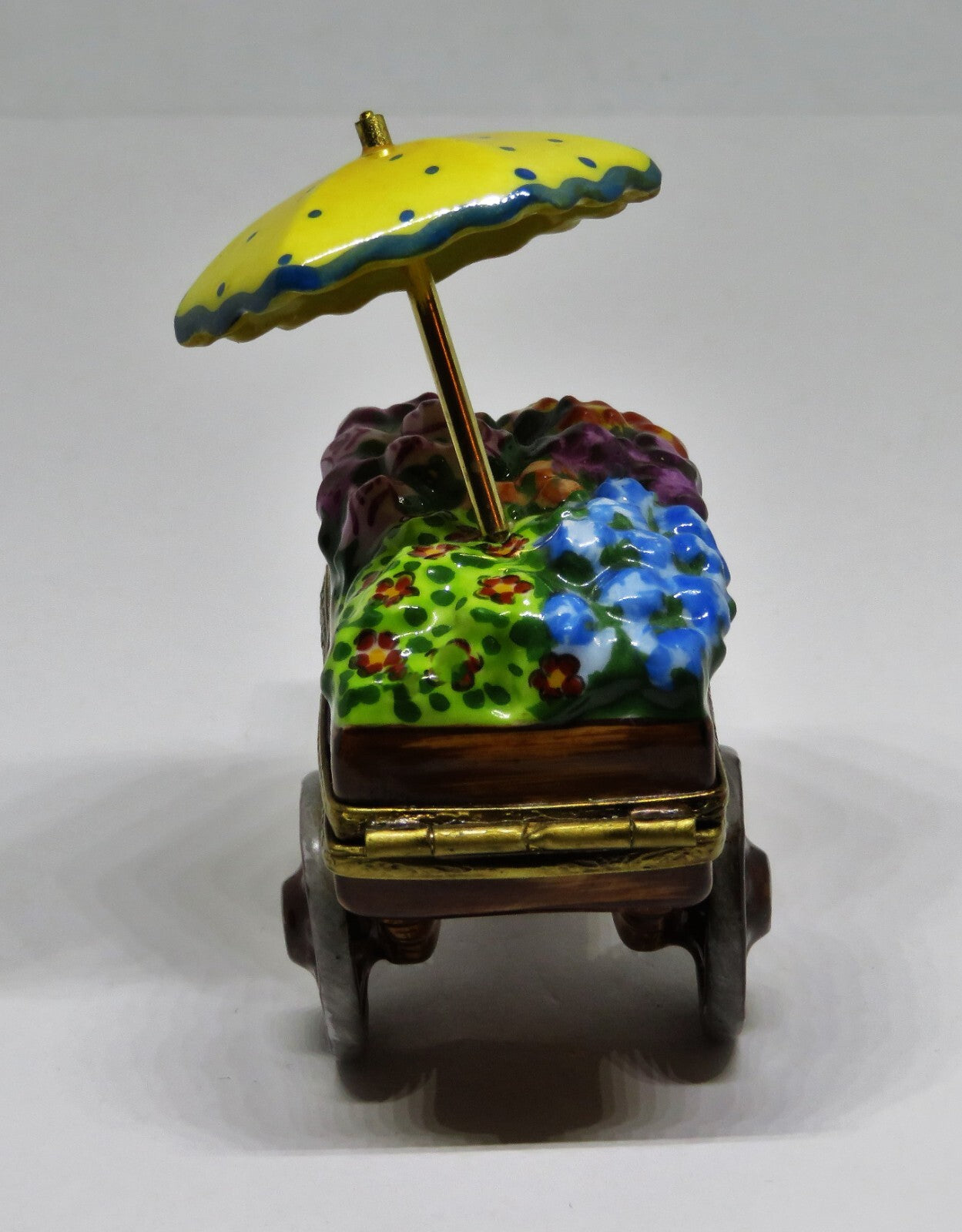 LIMOGES FRANCE BOX ~ ELDA ~ FLOWER CART & UMBRELLA ~ LE 34/50 ~ PEINT MAIN