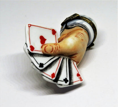 LIMOGES FRANCE BOX - ROCHARD  - SLEIGHT OF HAND - MALE HAND AND PLAYING CARDS