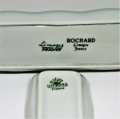 LIMOGES FRANCE - TWO RELISH TRAYS - TRINKET DISH - FLOWERS - ROCHARD