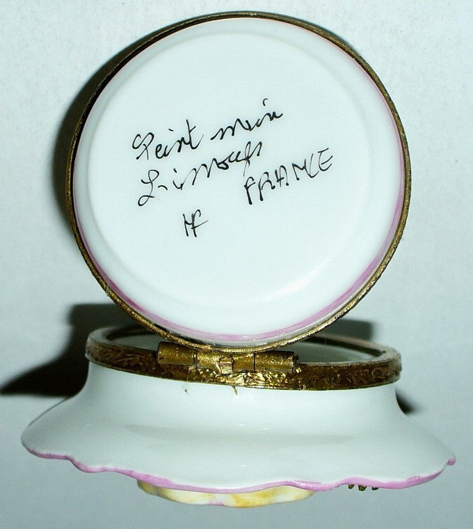 LIMOGES FRANCE BOX- HAPPY ANNIVERSARY CAKE ON PLATE & FORK -CHAMPAGNE & CONFETTI