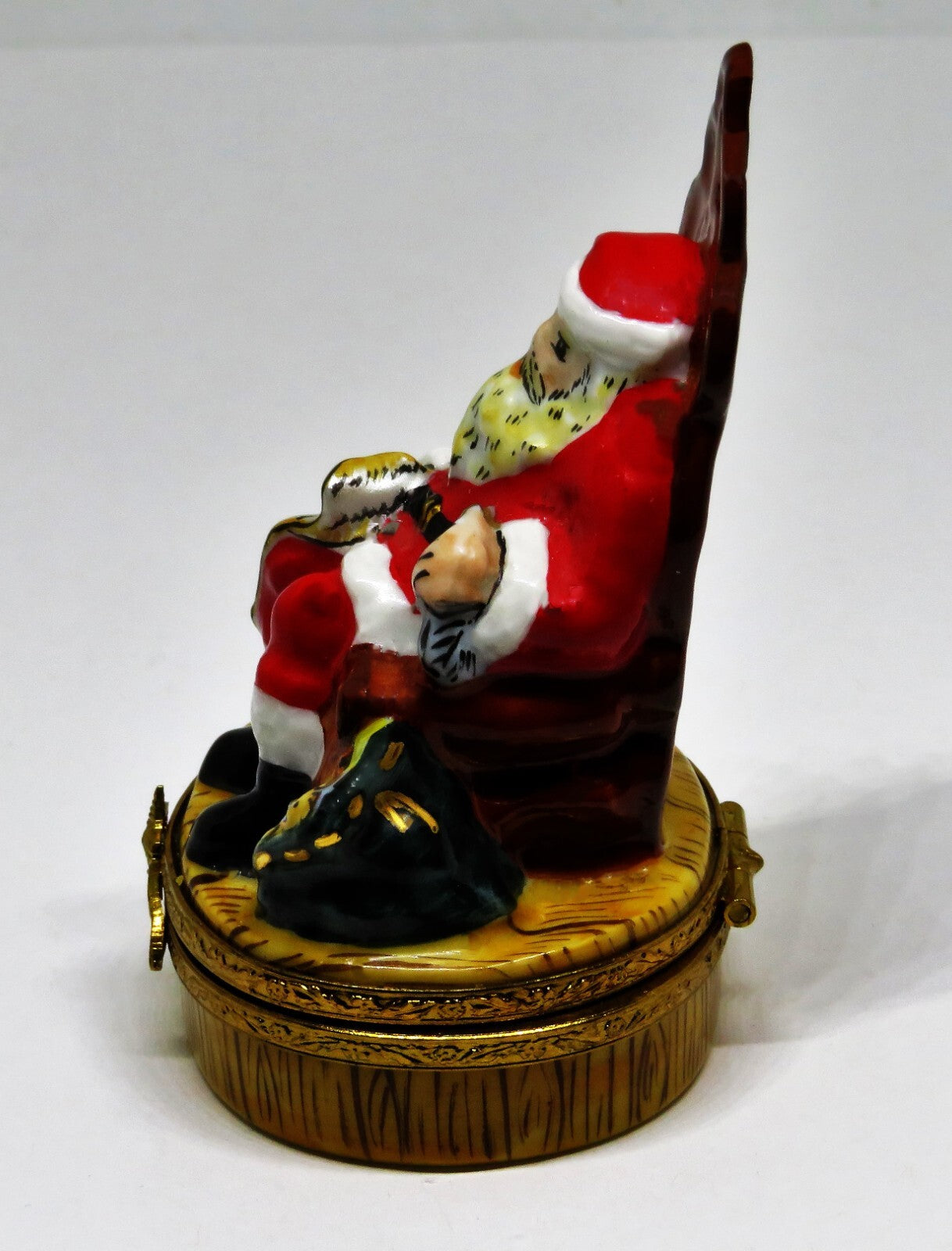 LIMOGES FRANCE BOX - SANTA CLAUS IN A CHAIR - NAUGHTY/NICE LIST - CHRISTMAS