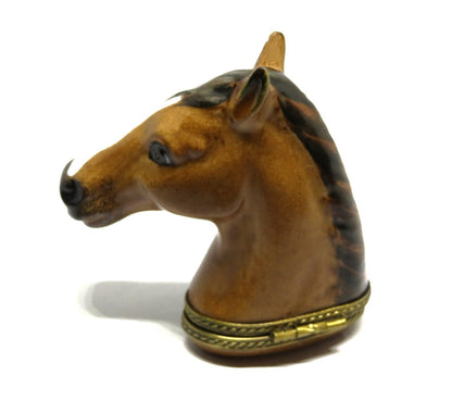 LIMOGES FRANCE BOX - CHAMART - HORSE'S HEAD BUST - EQUESTRIAN - HORSESHOE CLASP
