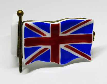 LIMOGES FRANCE BOX -EXIMIOUS- BRITISH UNION JACK FLAG ON A POLE - UNITED KINGDOM