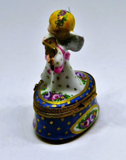 LIMOGES FRANCE BOX - CHRISTMAS - ANGEL & VIOLIN - FLOWERS & DOVES & STARS