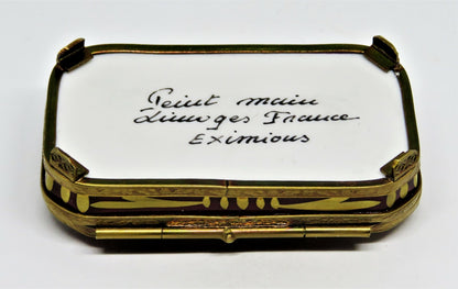 LIMOGES FRANCE BOX - EXIMIOUS - CLASSIC BURGUNDY FLORAL & METAL STAND - FLOWERS