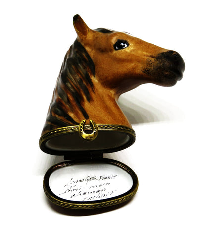 LIMOGES FRANCE BOX - CHAMART - HORSE'S HEAD BUST - EQUESTRIAN - HORSESHOE CLASP