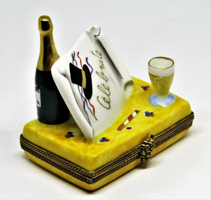 LIMOGES BOX - CHAMART - "CELEBRATE" BANNER & CHAMPAGNE - WEDDING - GRADUATION