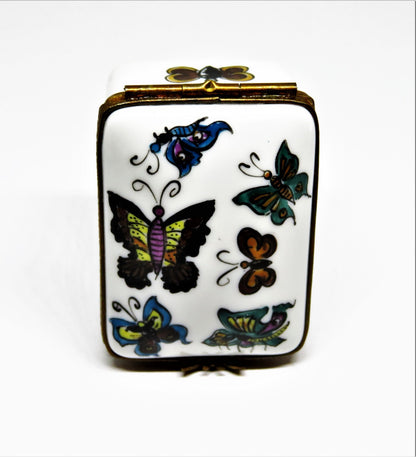 LIMOGES FRANCE BOX - BUTTERFLY & DRAGONFLY RECTANGLE - BUTTERFLY CLASP - INSECTS