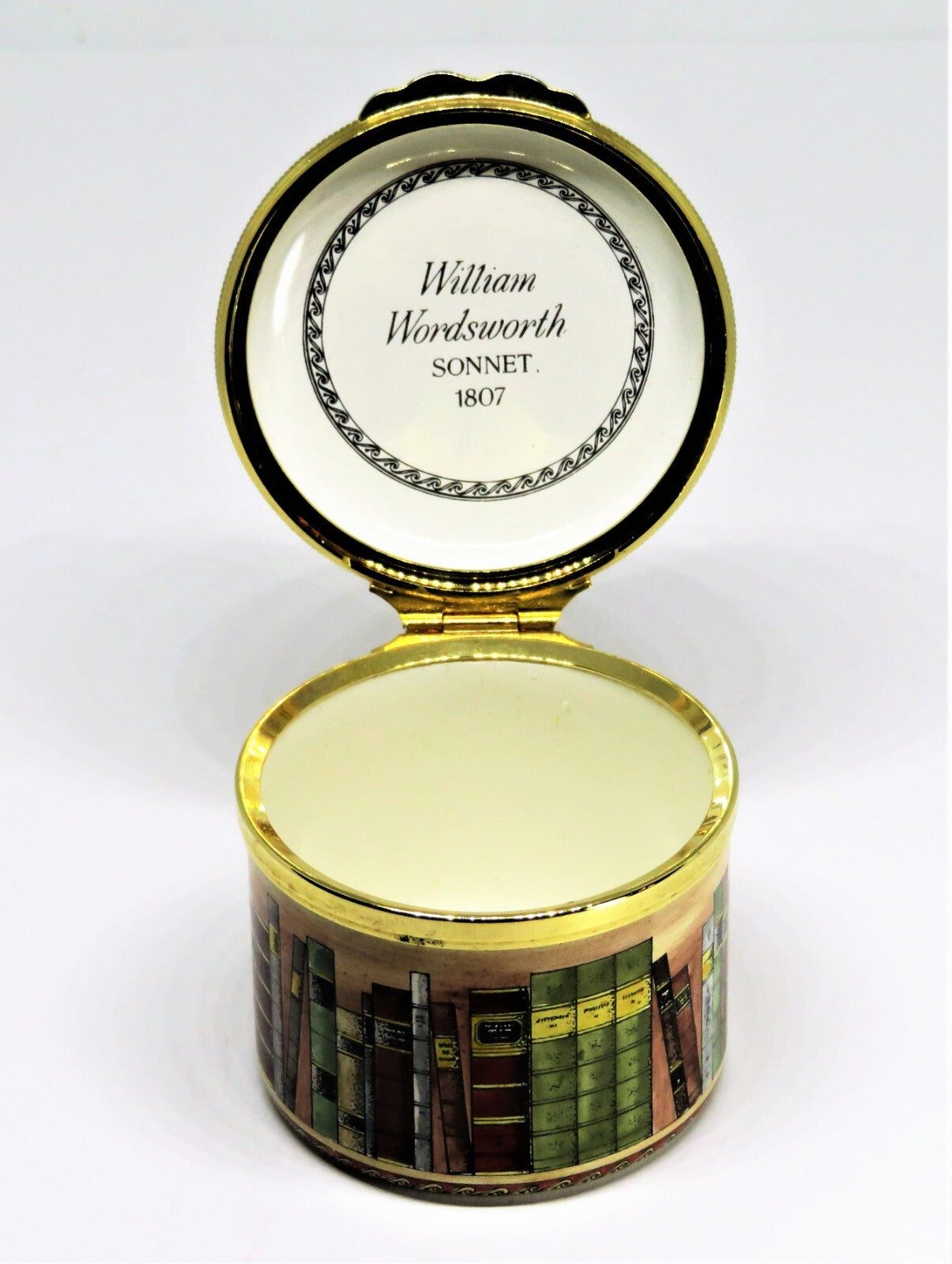 HALCYON DAYS ENAMEL BOX - BOOKS ON A SHELF - WORDSWORTH SONNET - LIBRARY - MIB