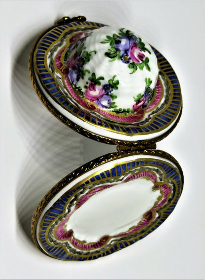 LIMOGES FRANCE BOX- SEVRES STYLE EASTER BONNET - GARDENING HAT - FLOWERS - ROSES