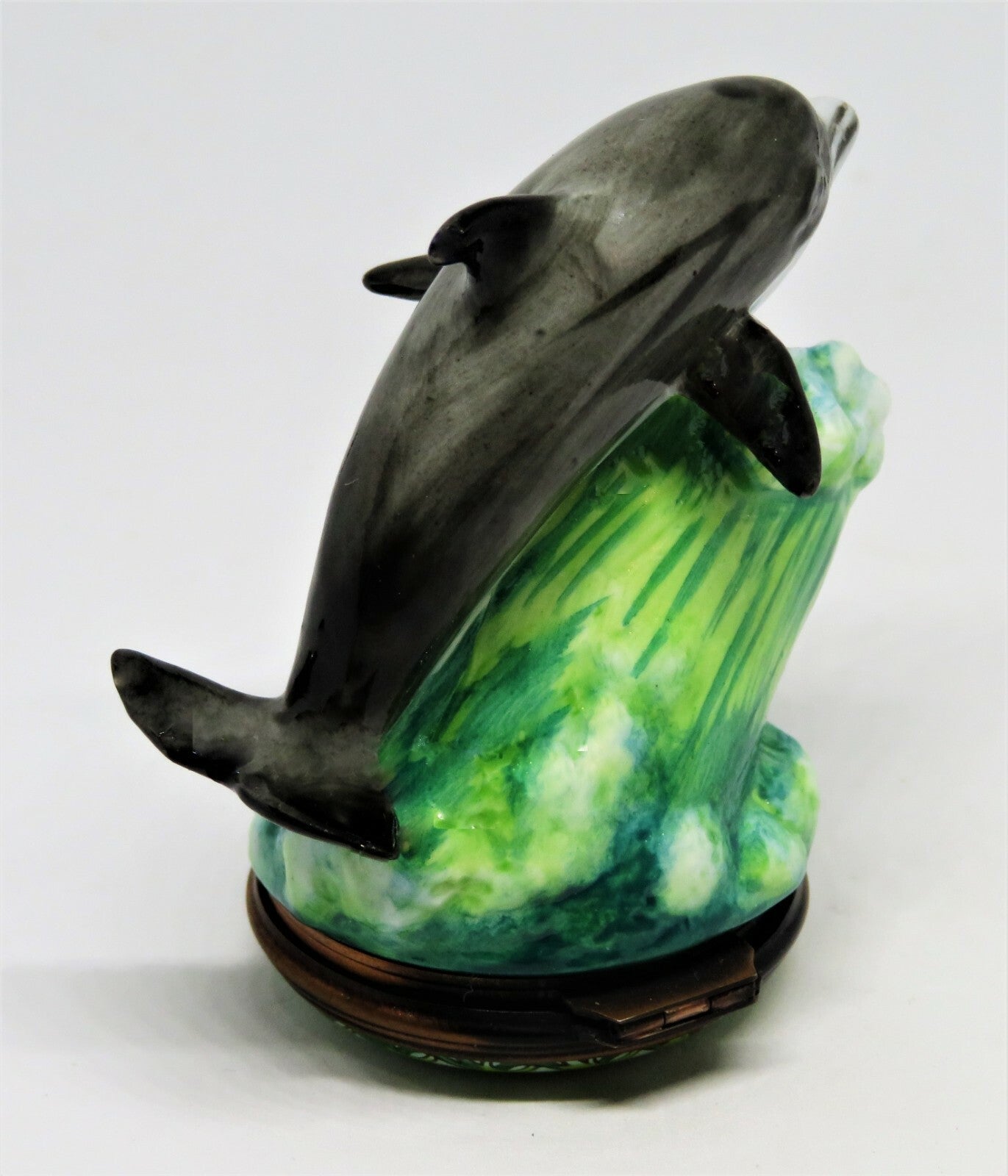 HALCYON DAYS ENGLISH ENAMEL BOX - DOLPHIN ON A WAVE BONBONNIERE - PORPOISE - MIB
