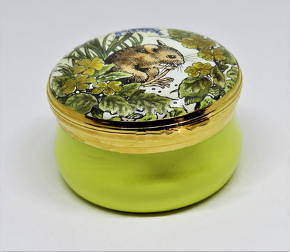 CRUMMLES ENGLISH ENAMEL BOX - VINTAGE MOUSE  & WILD FLOWERS - MICE - MIB