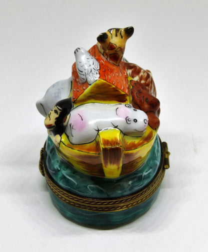 LIMOGES BOX - NOAH'S ARK & ANIMALS - CABIN & DOVE - ELEPHANT -MONKEY- GIRAFFE