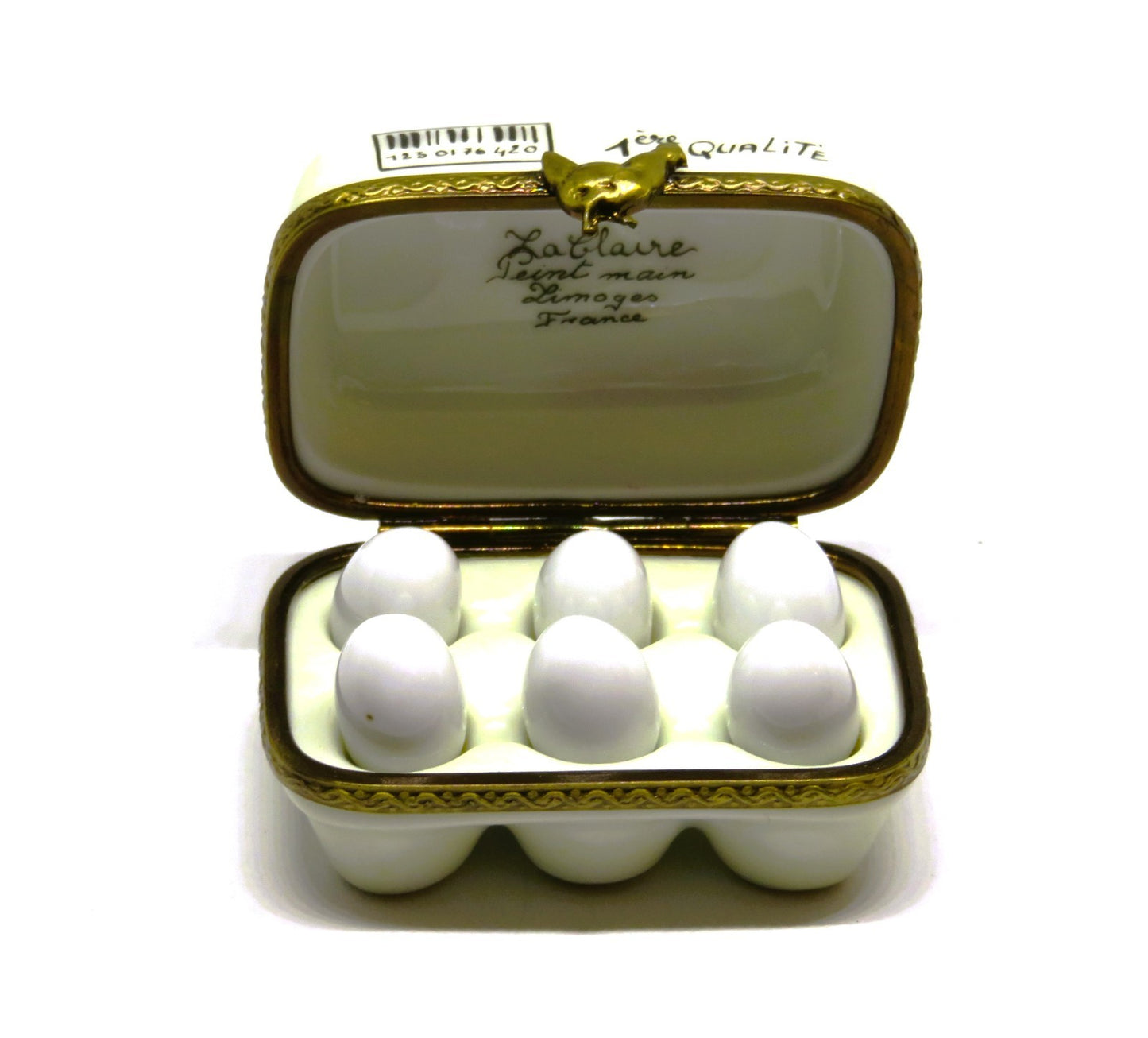 LIMOGES FRANCE BOX - LA CLAIRE - EGG CARTON & SIX ORGANIC EGGS - HENS - CHICKENS
