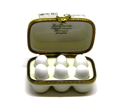 LIMOGES FRANCE BOX - LA CLAIRE - EGG CARTON & SIX ORGANIC EGGS - HENS - CHICKENS