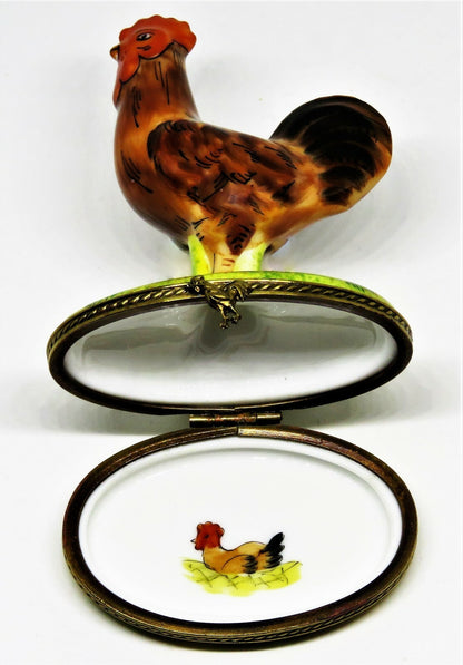 LIMOGES FRANCE BOX - LIMOGES IMPORTS - ROOSTER - CHICKEN ON NEST INSIDE - FOWL