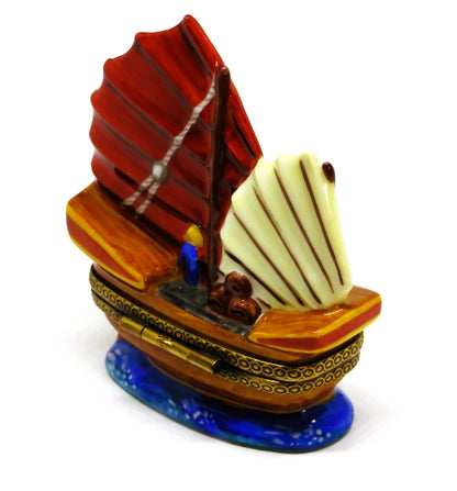 LIMOGES FRANCE BOX - CHANILLE - CHINESE JUNK BOAT - ASIAN SAILING SHIP - LE #140