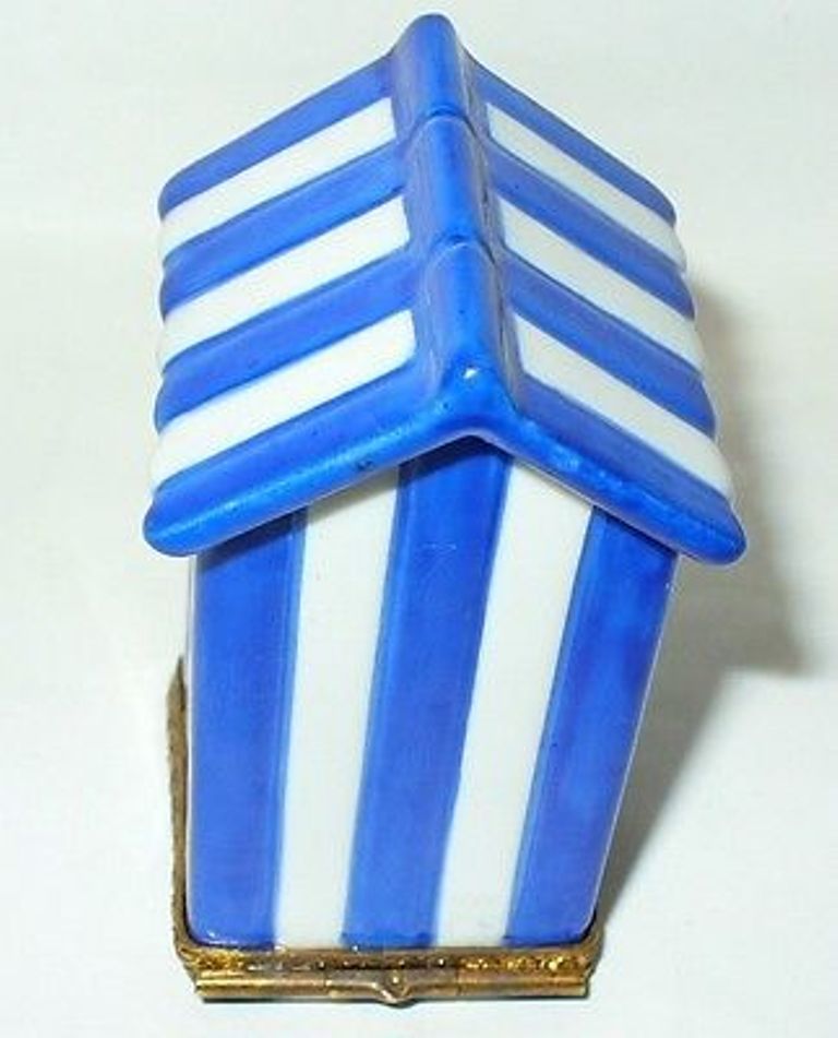 LIMOGES FRANCE BOX ~ SEAL IN A DOUBLE HINGED BEACH HOUSE ~ CABANA ~ PEINT MAIN