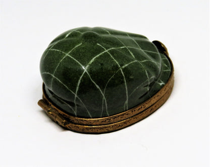 LIMOGES FRANCE BOX~ GREEN PLAID GOLFER'S  CAP ~HAT~ GOLF BALL CLASP ~ PEINT MAIN