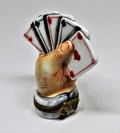 LIMOGES FRANCE BOX - ROCHARD  - SLEIGHT OF HAND - MALE HAND AND PLAYING CARDS