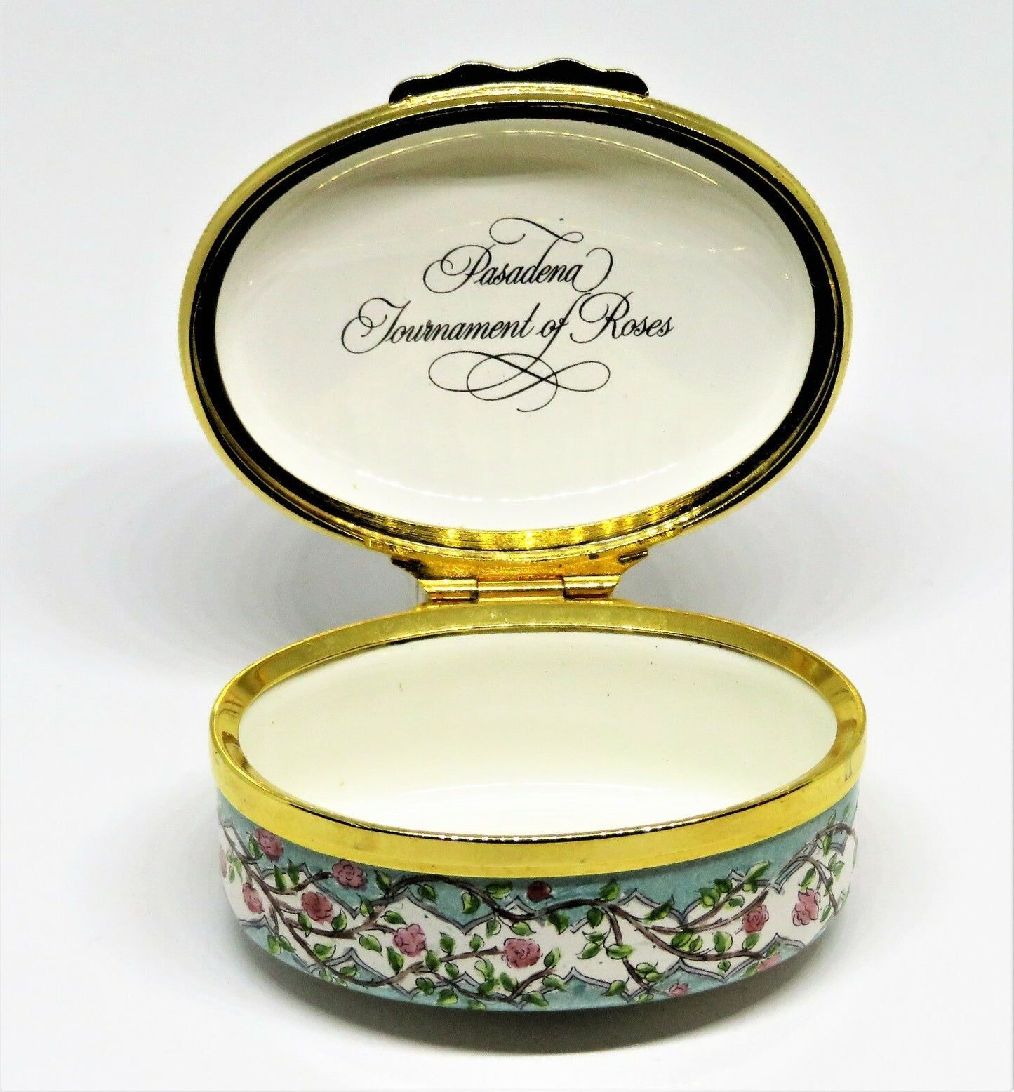 HALCYON DAYS ENAMEL BOX - FIRST TOURNAMENT OF ROSES PARADE - 1890 - PASADENA