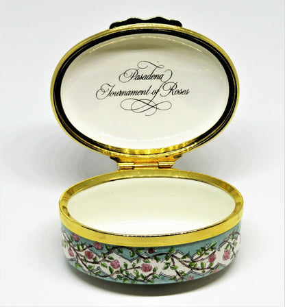 HALCYON DAYS ENAMEL BOX - FIRST TOURNAMENT OF ROSES PARADE - 1890 - PASADENA
