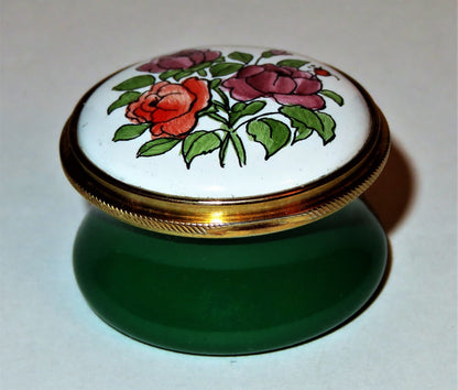 STAFFORDSHIRE ENGLISH ENAMEL BOX - FLOWER OF THE MONTH - JUNE - ROSES - LADYBUG