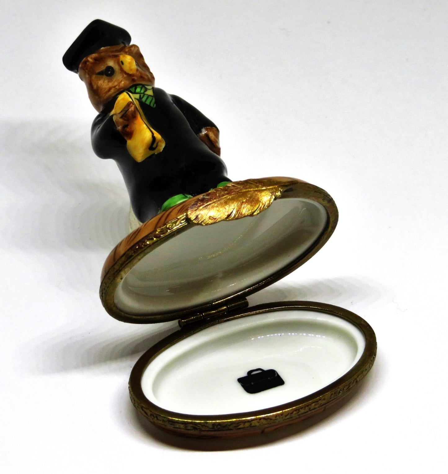 LIMOGES FRANCE BOX~ GRADUATION OWL ~ CAP & GOWN & DIPLOMA ~ BRIEFCASE INSIDE