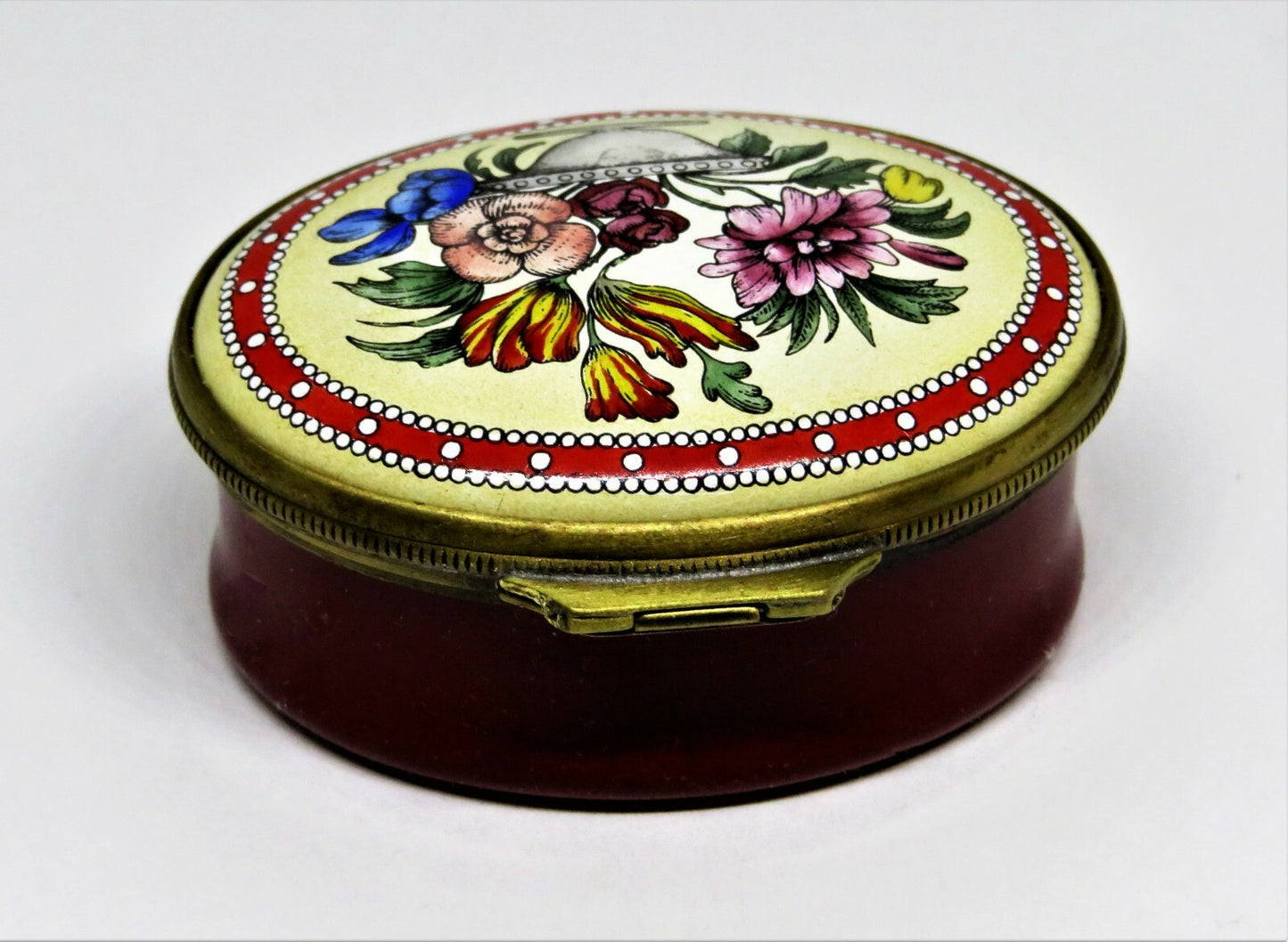 HALCYON DAYS ENAMEL BOX- VASE OF  FLOWERS - 18TH CENTURY REPLICA - BROOK STREET