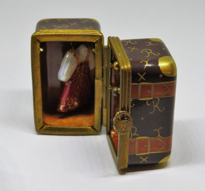 LIMOGES BOX - ROCHARD - DESIGNER STEAMER TRUNK & PADLOCK - DRAWERS & DRESS