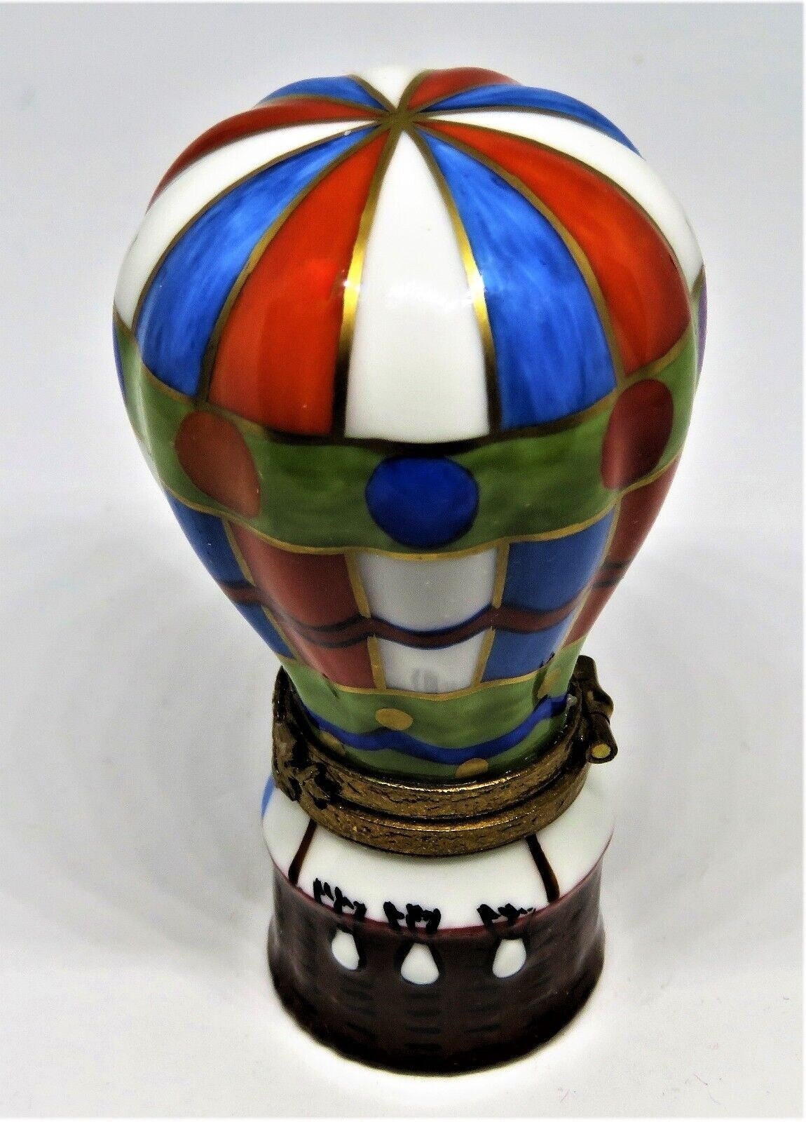 LIMOGES FRANCE BOX~ EXIMIOUS ~ COLORFUL HOT AIR BALLOON & SAND BAGS ~ PEINT MAIN
