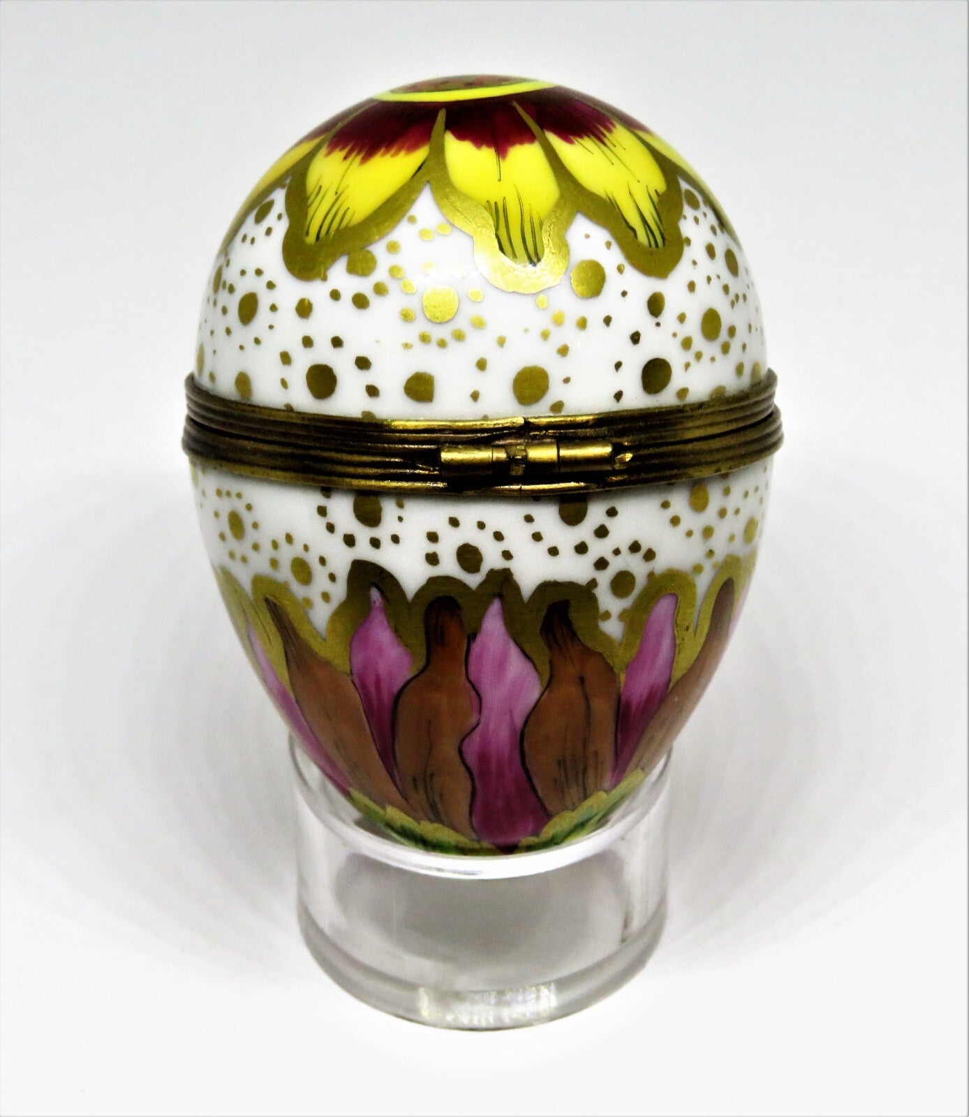 LIMOGES FRANCE BOX - COLORFUL FLORAL EGG - FLOWERS & LEAVES - WATERCOLORS