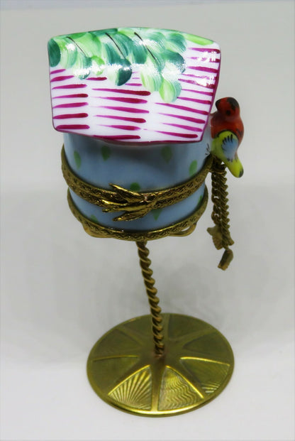 LIMOGES FRANCE BOX- LIMOGES IMPORTS - BIRD HOUSE & METAL STAND - ACORNS & LEAVES