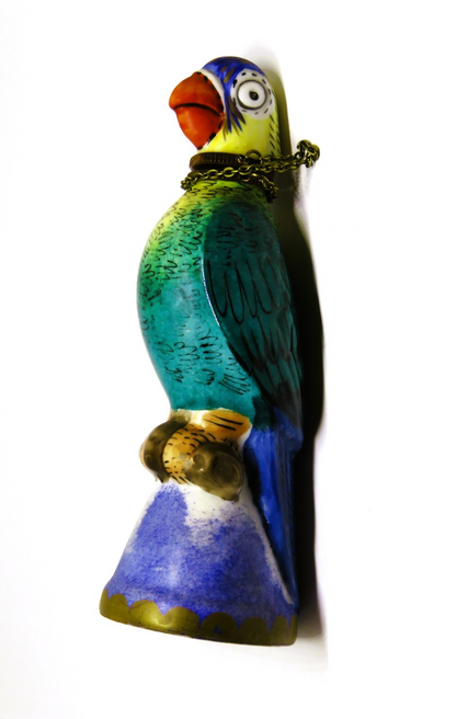 LIMOGES FRANCE BOX ~ LARGE VINTAGE PARROT ON A PERCH ~ PERFUME BOTTLE ~ BIRD