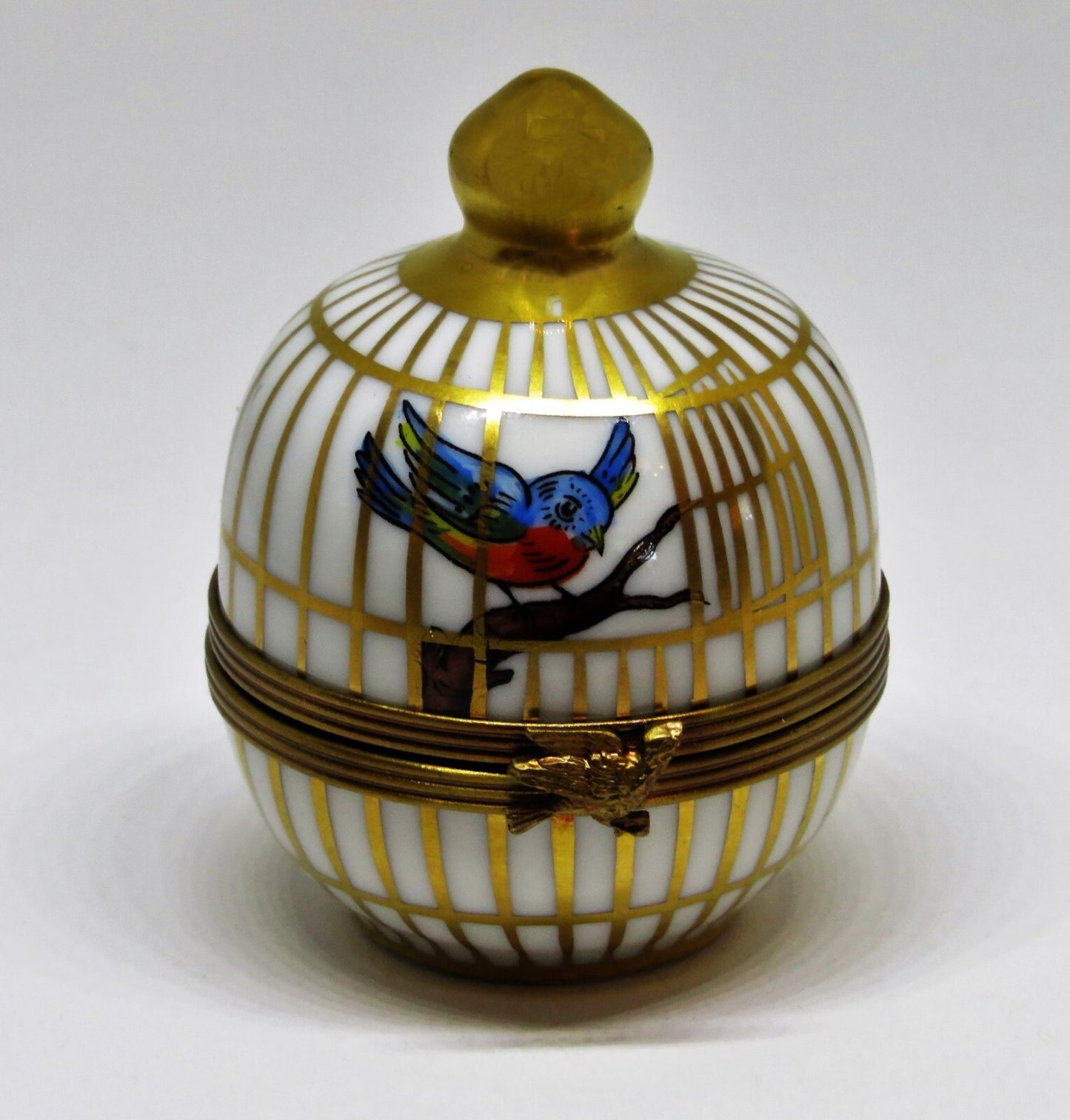 LIMOGES FRANCE BOX ~ EXIMIOUS ~ SONG BIRDS IN A ROUND CAGE ~ MUSICAL NOTES