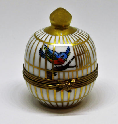 LIMOGES FRANCE BOX ~ EXIMIOUS ~ SONG BIRDS IN A ROUND CAGE ~ MUSICAL NOTES