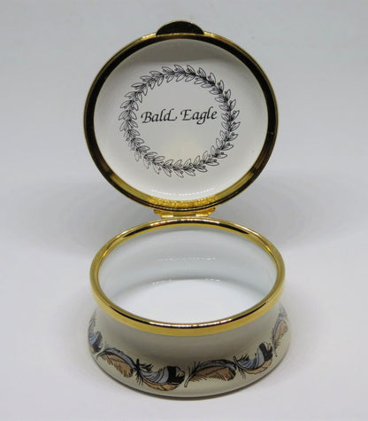 STAFFORDSHIRE ENGLISH ENAMEL BOX - AMERICAN BALD EAGLE - NATIONAL BIRD OF U. S.