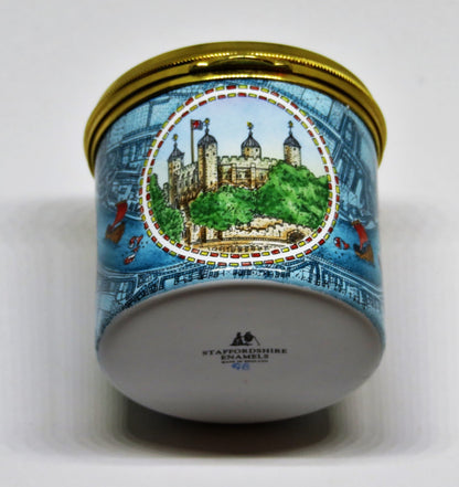 STAFFORDSHIRE ENGLISH ENAMEL BOX - LONDON LANDMARKS - TOWER OF LONDON - BIG BEN