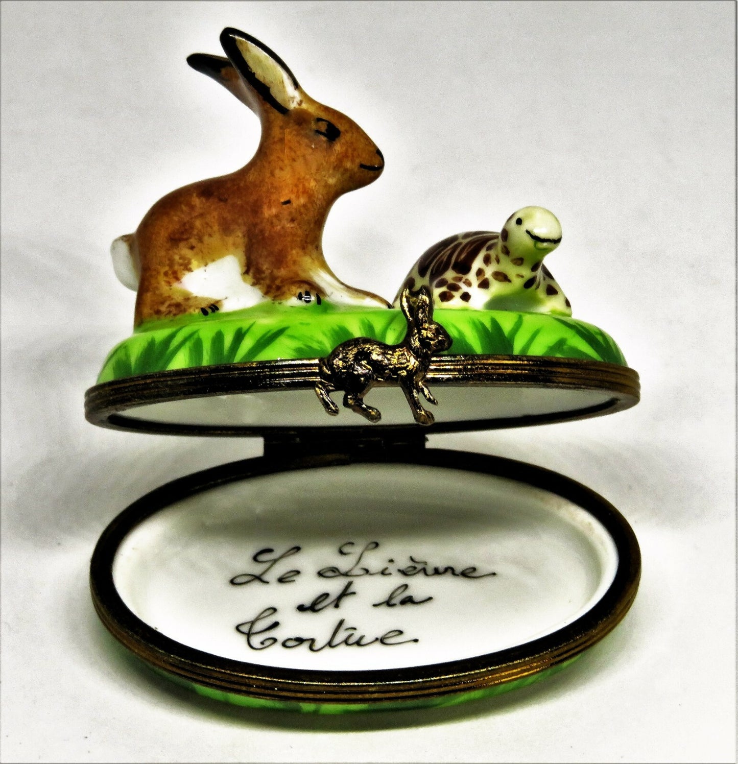 LIMOGES BOX - HARE & TORTOISE RACE - RABBIT & TURTLE -  BUNNY - AESOP'S FABLES