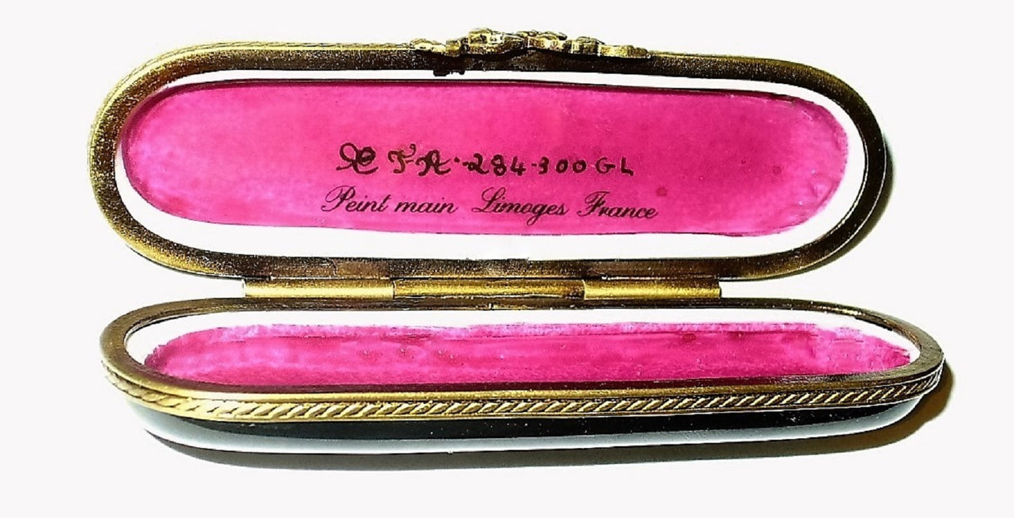 LIMOGES FRANCE BOX - BLACK WATCH CASE & REMOVABLE PORCELAIN WATCH - LE 284/300