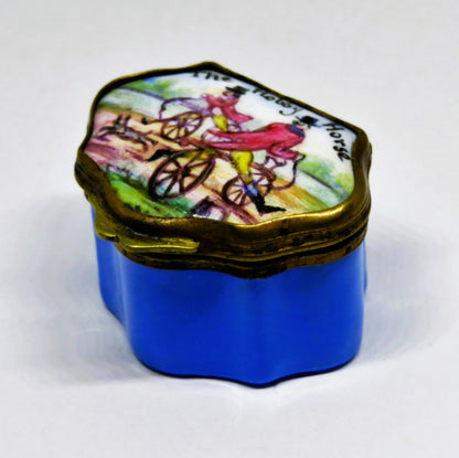 ANTIQUE ENAMEL BOX- 18TH TO 19TH CENTURY - "THE HOBBY HORSE" - MEN ON BICYCLES