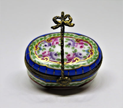 LIMOGES FRANCE BOX-  SEVRES STYLE FLORAL BASKET - FLOWERS - ROSES - FLOWER CLASP