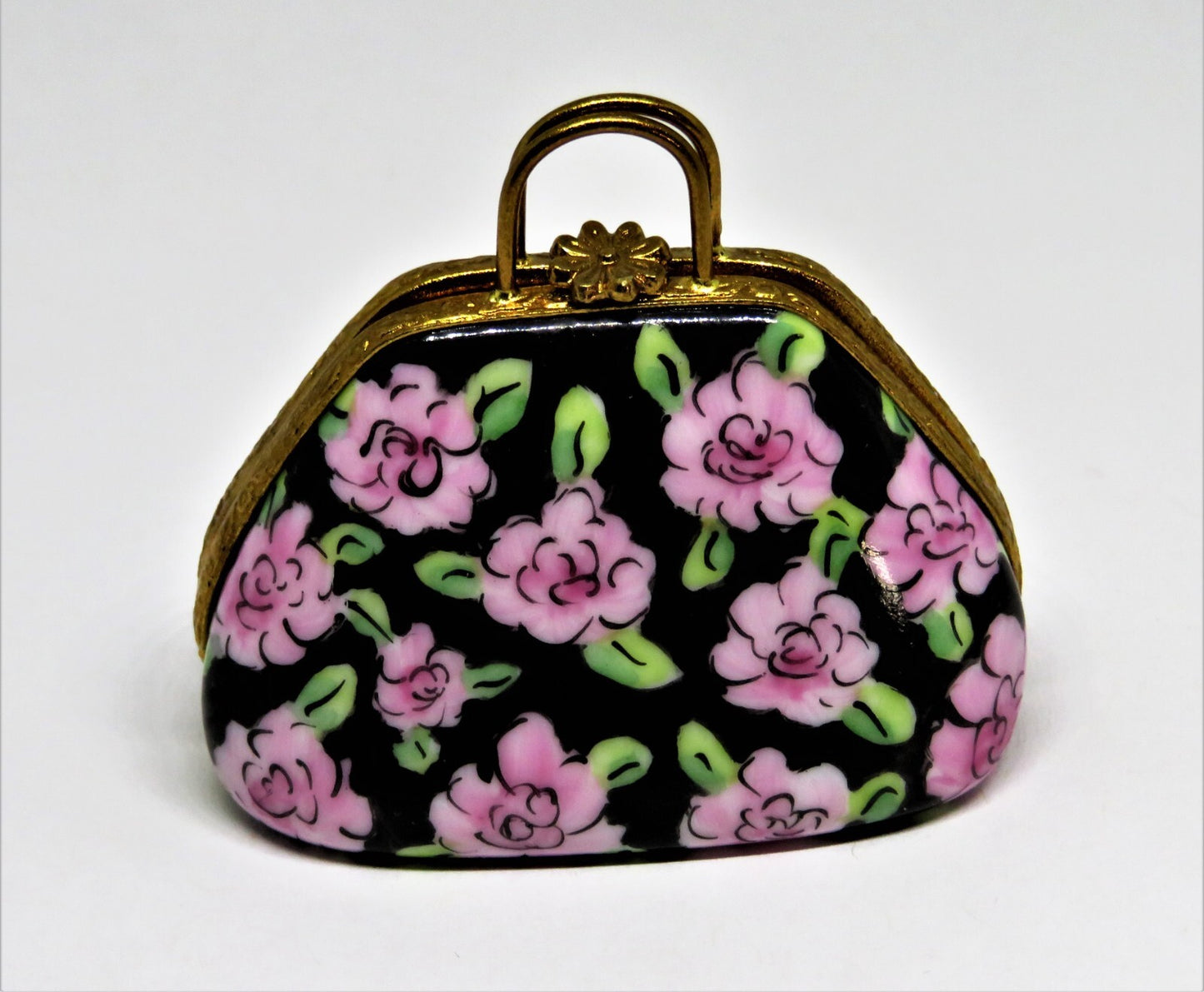 LIMOGES FRANCE BOX -ARTORIA- MARY POPPINS FLOWERED CARPET BAG PURSE - LE -DISNEY