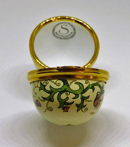 STAFFORDSHIRE ENGLISH ENAMEL BOX - VINTAGE EGG - MICE - BUTTERFLY - DRAGONFLY