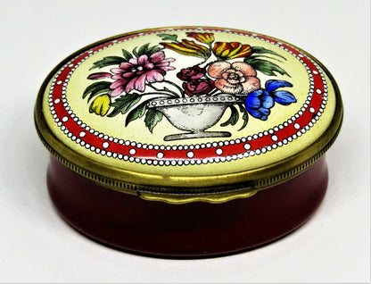 HALCYON DAYS ENAMEL BOX- VASE OF  FLOWERS - 18TH CENTURY REPLICA - BROOK STREET