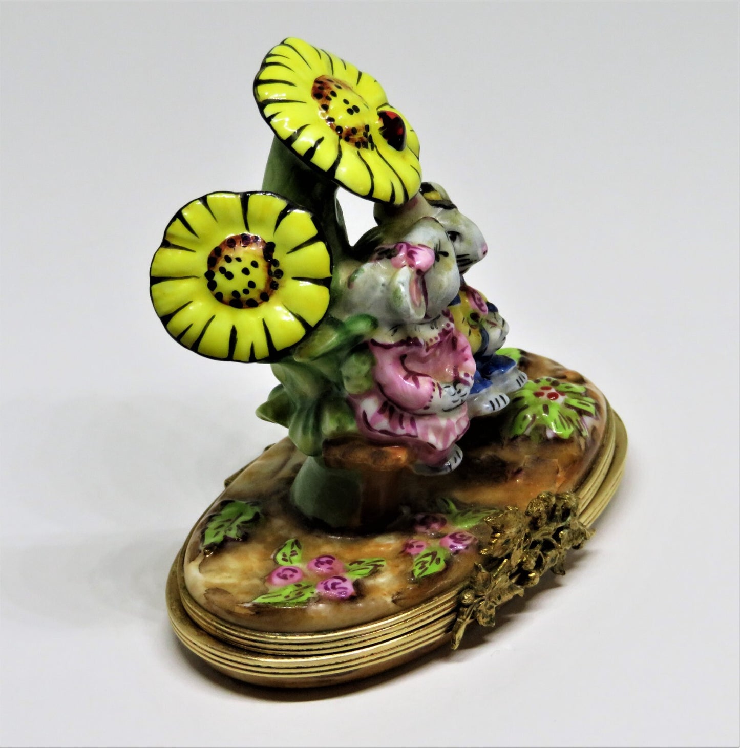 LIMOGES FRANCE BOX - MOUSE COUPLE & SUNFLOWERS - MICE IN LOVE - ANNVERSARY